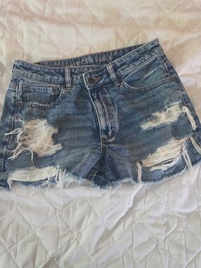 American Eagle Distressed Denim Strigid  Cutoff Shorts - Blue